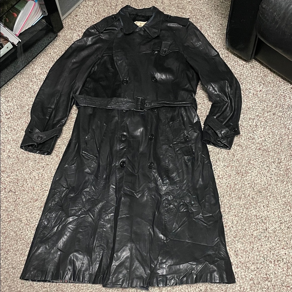 Vintage Pierre Cardin Black Leather Trench Coat- so cool